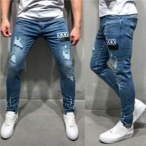 Fashion Middle-waist Slim Fit Ripped  Men's Jeans 