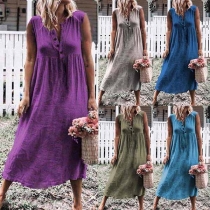 Fashion Sleeveless V-neck Solid Color Loose Dress