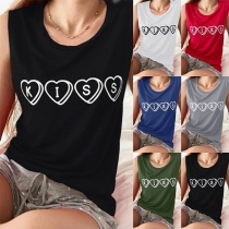 Casual Style Heart Printed Sleeveless T-shirt