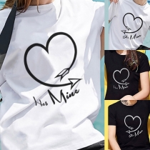Casual Style Heart Printed Short Sleeve Round Neck Couple T-shirt 
