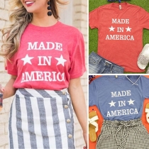 Fashion Letters Printed Short Sleeve Round Neck T-shirt 