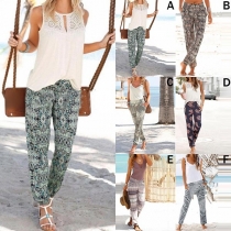 Ethnic Style High Waist Printed Casual Pants 