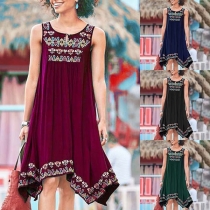 Fashion Sleeveless V-neck Irregular Hem Printed Dress