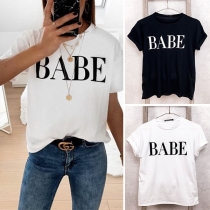 Casual Style Letters Printed Short Sleeve Round Neck T-shirt 