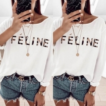 Fashion Letters Printed Long Sleeve Round Neck T-shirt 