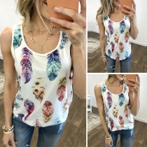 Fashion Feather Printed Tank Top 