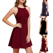 Sexy Off-shoulder High Waist Solid Color Sling A-line Dress