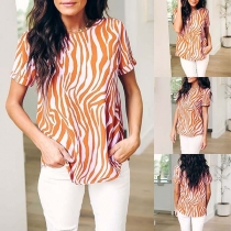 Fashion Short Sleeve Round Neck Zebra Printed T-shirt 