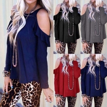 Sexy Off-shoulder Long Sleeve Solid Color Loose Top 