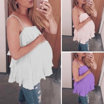 Sexy Backless Ruffle Hem Solid Color Cami Top for Pregnant Women