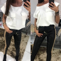 Fashion Solid Color Short Sleeve Front-pocket T-shirt 