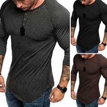Fashion Solid Color 3/4 Sleeve Round Neck Men's T-shirt 