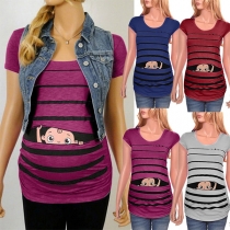 Cute Cartoon Printed Round Neck Tank Top for Pregnant Women