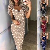 Sexy Lace Spliced V-neck Slim Fit Dots Printed Dress