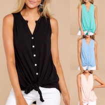 Fashion Solid Color Sleeveless V-neck High-low Hem Top