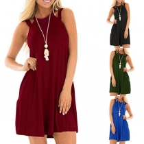 Fashion Solid Color Sleeveless Round Neck Loose Dress