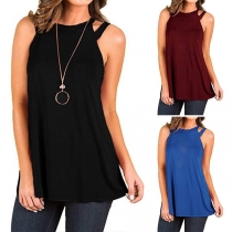 Fashion Solid Color Sleeveless Round Neck Loose T-shirt 
