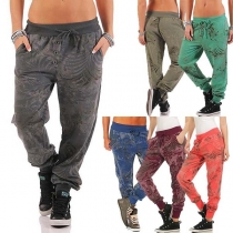 Fashion Drawstring Waist Printed Harlan Pants