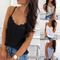 Sexy Backless V-neck Lace Spliced Cami Top 