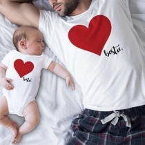 Fashion Heart Printed Short Sleeve Parent-child T-shirt 