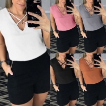 Simple Style Sleeveless V-neck Solid Color Top 