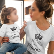 Fashion Crown Printed Short Sleeve Round Neck Parent-child T-shirt