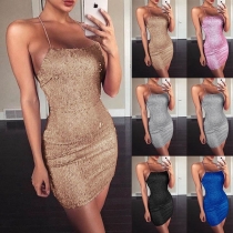 Sexy Backless Slim Fit Sequin Sling Dress