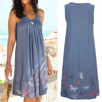 Fashion Sleeveless Round Neck Loose Printed Dress