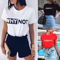 Fashion Letters Printed Short Sleeve Round Neck T-shirt 