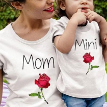 Fashion Rose Printed Short Sleeve Round Neck T-shirt for Kids