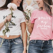 Fashion Letters Printed Short Sleeve  Round Neck T-shirt 