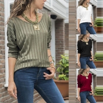 Fashion Long Sleeve Round Neck Back Crossover T-shirt 
