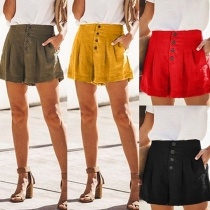 Fashion Solid Color High Waist Wide-leg Shorts 
