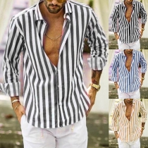Fashion Long Sleeve POLO Collar Men's Striped Shirt