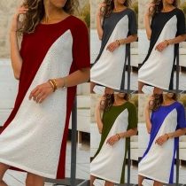 Fashion Contrast Color Short Sleeve Round Neck T-shirt Dress