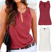Fashion Solid Color Sleeveless Round Neck Tank Top 
