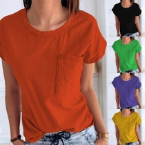 Simple Style Short Sleeve Round Neck Loose T-shirt 