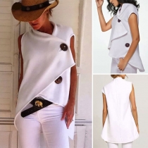 Chic Style Sleeveless Irregular Hem Front-button Top 