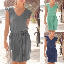 Fashion Solid Color Sleeveless V-neck Dress