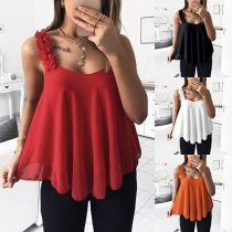 Sexy Backless Solid Color Loose Chiffon Sling Top 