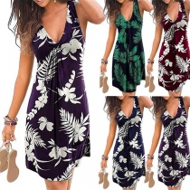 Fashion Sleeveless V-neck Printed Dress