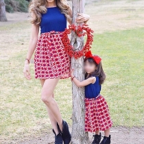 Fashion Sleeveless Round Neck Printed Spliced Parent-child Dress