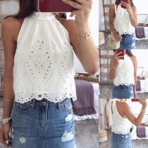 Sexy Off-shoulder Solid Color Hollow Out Crop Top 