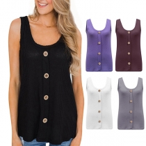 Fashion Solid Color Round Neck High-low Hem Tank Top 