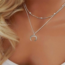 Bohemian Style Crescent Pendant Dual-layer Necklace 