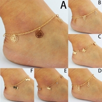 Fashion Dragonfly Rose Pendant Dual-layer Anklet 