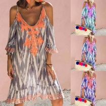 Sexy Off-shoulder Short Sleeve V-neck Printed Sling Dress