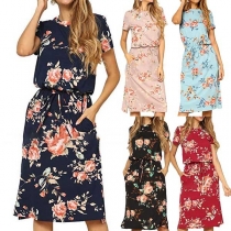 Fashion Short Sleeve Round Neck Printed Dress