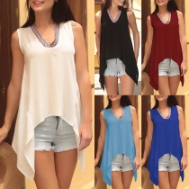 Fashion Sleeveless V-neck Irregular Hem Loose Top 