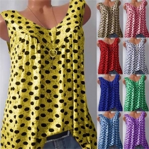 Fashion Dots Printed Sleeveless V-neck Loose Top 
